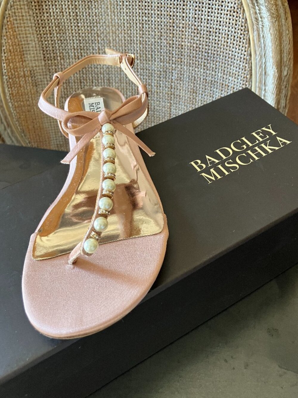 Badgley Mischka Metallic Crystal Thong Sandals